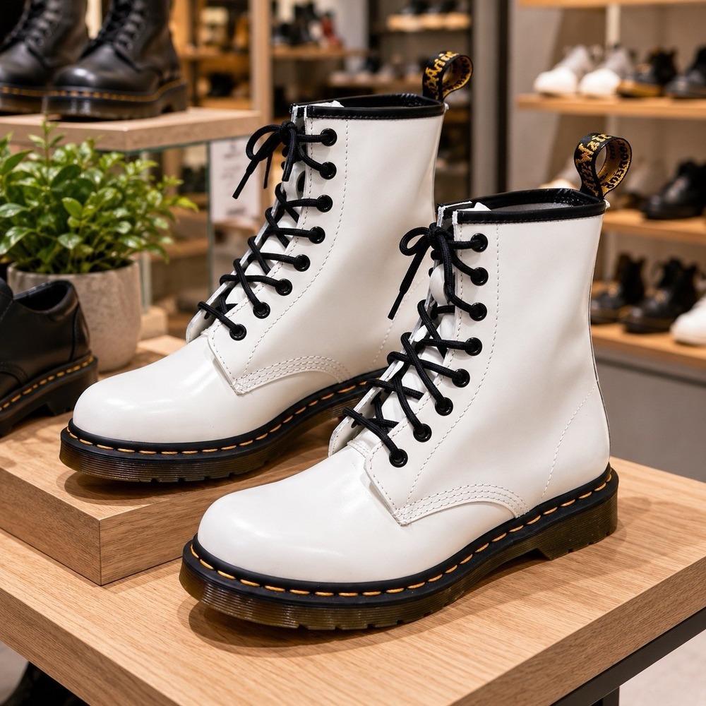 Dr. Marten's Patent Leather White 1460 Lace Up Boots‎ Capsule Grunge Rocker 8